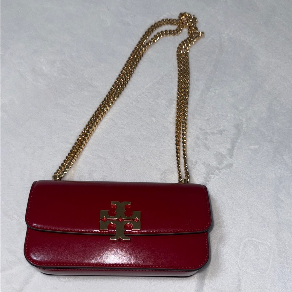 Tory Burch Cherry Red Crossbody Bag with Gold Chain